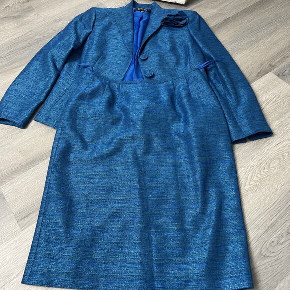 KASPER Women's Zip Skirt Suit 2 pc Blue Size 10 Long Sleeve 3 Button Blaze - Picture 1 of 5